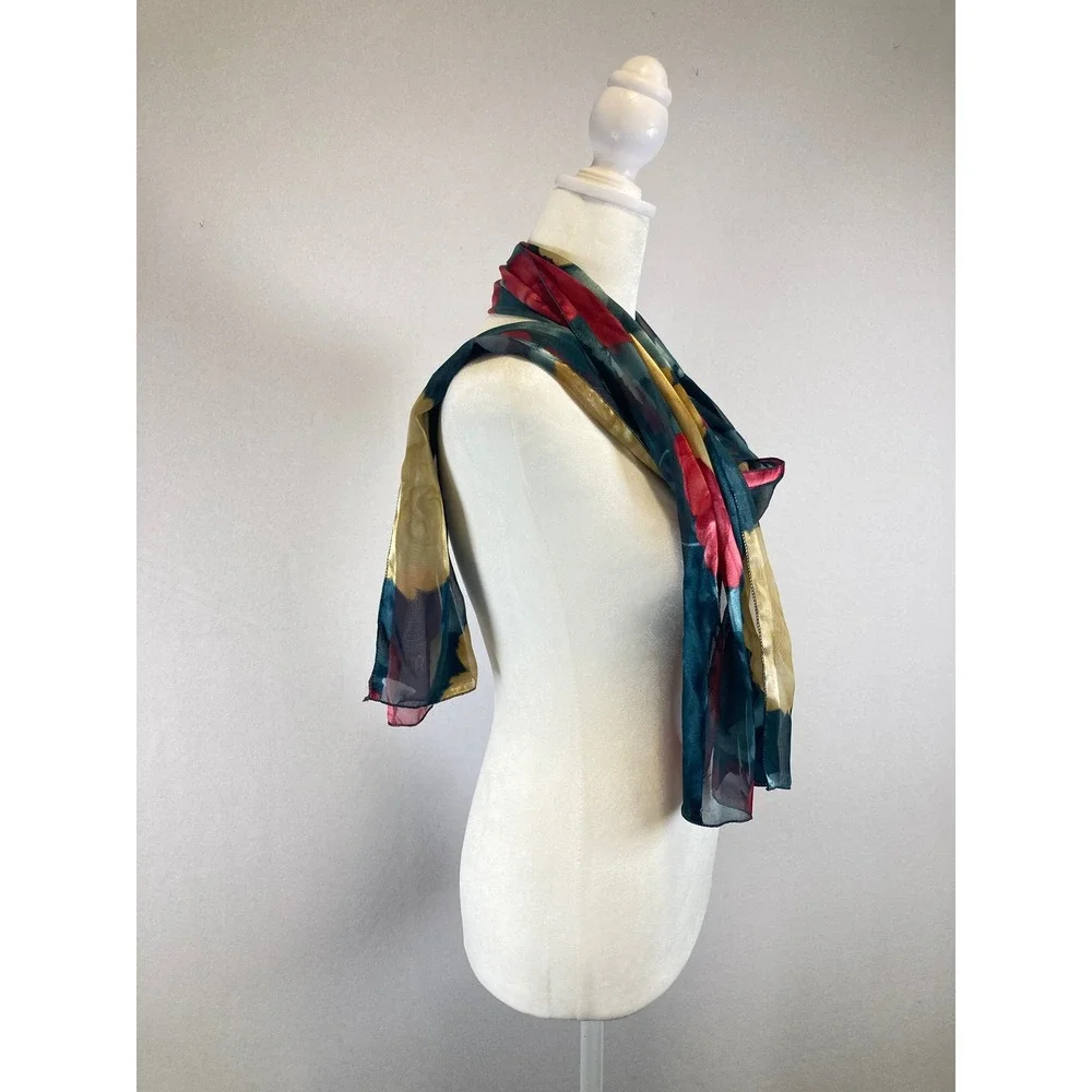 Romantic Floral‎ Unbranded Women Teal Red Yellow Sheer Chiffon Style Scarf Wrap